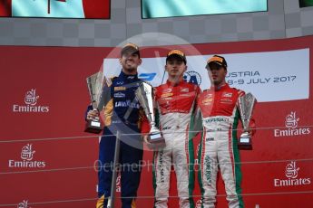 World © Octane Photographic Ltd. Formula 1 - Austria Grand Prix - Saturday - FIA Formula 2 Race 1. Charles Leclerc - PREMA Racing, Nicholas Latifi - DAMS and Antonio Fuoco - PREMA Racing. Red Bull Ring, Spielberg, Austria. Saturday 8th July 2017. Digital Ref: 1863LB1D3391