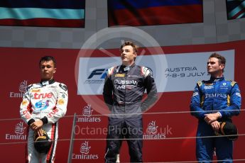World © Octane Photographic Ltd. Austria Grand Prix - Sunday - FIA Formula 2 - Race 2. Artem Markelov - Russian Time, Alexandre Albon - ART Grand Prix and Oliver Rowland - DAMS. Red Bull Ring, Spielberg, Austria. Sunday 9th July 2017. Digital Ref: 1872LB1D4193