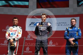 World © Octane Photographic Ltd. Austria Grand Prix - Sunday - FIA Formula 2 - Race 2. Artem Markelov - Russian Time, Alexandre Albon - ART Grand Prix and Oliver Rowland - DAMS. Red Bull Ring, Spielberg, Austria. Sunday 9th July 2017. Digital Ref: 1872LB1D4213