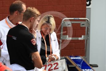 World © Octane Photographic Ltd. Formula 1 - Belgian Grand Prix - Sunday Demo Laps. Corine and Mick Schumacher. Circuit de Francorchamps, Belgium. Sunday 27th August 2017. Digital Ref:1932LB1D8141