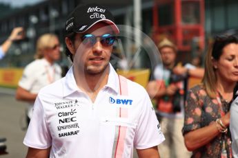 World © Octane Photographic Ltd. Formula 1 - Belgian Grand Prix - Drivers’ Parade. Sergio Perez - Sahara Force India VJM10. Circuit de Spa Francorchamps, Belgium. Sunday 27th August 2017. Digital Ref:1932LB1D8214