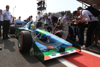 World © Octane Photographic Ltd. Formula 1 - Belgian Grand Prix - Sunday Demo Laps. Mick Schumacher driving his father's (Michael Schumacher) 1st championship winning Benetton Ford B194 on the 25th Anniversary of his 1st win. Circuit de Francorchamps, Belgium. Sunday 27th August 2017. Digital Ref:1932LB2D7131