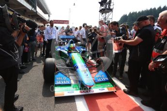 World © Octane Photographic Ltd. Formula 1 - Belgian Grand Prix - Sunday Demo Laps. Mick Schumacher driving his father's (Michael Schumacher) 1st championship winning Benetton Ford B194 on the 25th Anniversary of his 1st win. Circuit de Francorchamps, Belgium. Sunday 27th August 2017. Digital Ref:1932LB2D7161