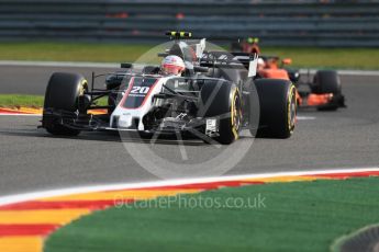 World © Octane Photographic Ltd. Formula 1 - Belgian Grand Prix - Friday - Practice 1. Kevin Magnussen - Haas F1 Team VF-17 and Stoffel Vandoorne - McLaren Honda MCL32. Circuit de Spa Francorchamps, Belgium. Friday 25th August 2017. Digital Ref:1922LB1D4763