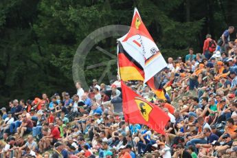 World © Octane Photographic Ltd. Formula 1 - Belgian Grand Prix - Friday - Practice 2. Ferrari and Vettel flags + Fans on the grass banking. Circuit de Spa Francorchamps, Belgium. Friday 25th August 2017. Digital Ref: 1924LB1D5847