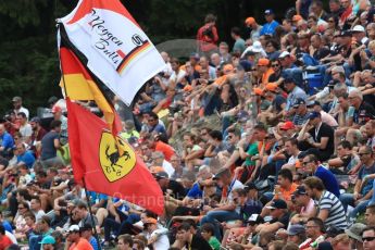World © Octane Photographic Ltd. Formula 1 - Belgian Grand Prix - Friday - Practice 2. Ferrari and Vettel flags + Fans on the grass banking. Circuit de Spa Francorchamps, Belgium. Friday 25th August 2017. Digital Ref: 1924LB1D5862