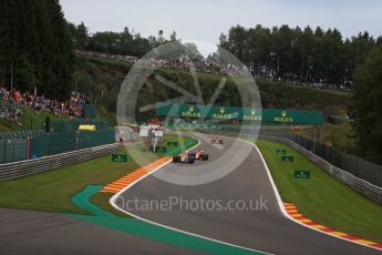 World © Octane Photographic Ltd. Formula 1 - Belgian Grand Prix - Friday - Practice 2. Nico Hulkenberg - Renault Sport F1 Team R.S.17, Fernando Alonso - McLaren Honda MCL32 and Kimi Raikkonen - Scuderia Ferrari SF70H. Circuit de Francorchamps, Belgium. Friday 25th August 2017. Digital Ref: 1924LB2D6250