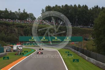 World © Octane Photographic Ltd. Formula 1 - Belgian Grand Prix - Friday - Practice 2. Kimi Raikkonen - Scuderia Ferrari SF70H and Nico Hulkenberg - Renault Sport F1 Team R.S.17. Circuit de Francorchamps, Belgium. Friday 25th August 2017. Digital Ref: 1924LB2D6328
