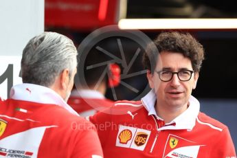 World © Octane Photographic Ltd. Formula 1 - Belgian Grand Prix- Practice 3. Maurizio Arrivabene – Managing Director and Team Principal of Scuderia Ferrari with Mattia Binotto – Chief Technical Officer . Circuit de Spa Francorchamps, Belgium. Saturday 26th August 2017. Digital Ref:1928LB1D6156