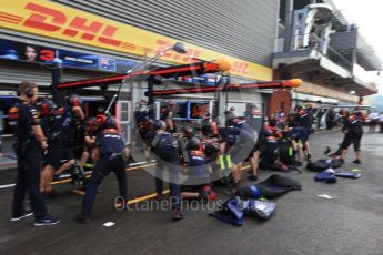 World © Octane Photographic Ltd. Formula 1 - Belgian Grand Prix - Practice 3. Practice pitstop - Red Bull Racing RB13. Circuit de Spa Francorchamps, Belgium. Saturday 26th August 2017. Digital Ref:1928LB2D6502