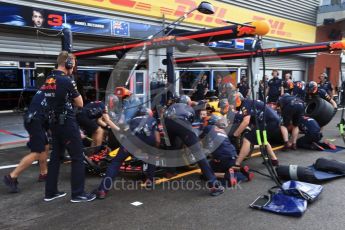 World © Octane Photographic Ltd. Formula 1 - Belgian Grand Prix - Practice 3. Practice pitstop - Red Bull Racing RB13. Circuit de Spa Francorchamps, Belgium. Saturday 26th August 2017. Digital Ref:1928LB2D6512