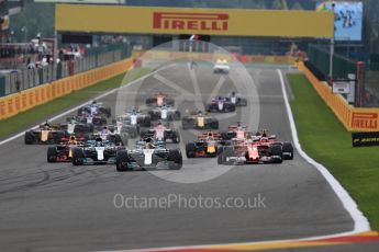 World © Octane Photographic Ltd. Formula 1 - Belgian Grand Prix - Race. Lewis Hamilton leaps the pack at the Race start. Circuit de Francorchamps, Belgium. Sunday 27th August 2017. Digital Ref:1933LB1D8515