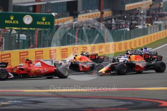 World © Octane Photographic Ltd. Formula 1 - Belgian Grand Prix - Race. Kimi Raikkonen - Scuderia Ferrari SF70H and the 2 Red Bull Racing RB13 of Daniel Ricciardo and Max Verstappen. Circuit de Spa Francorchamps, Belgium. Sunday 27th August 2017. Digital Ref:1933LB1D8546