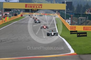 World © Octane Photographic Ltd. Formula 1 - Belgian Grand Prix - Race. Lewis Hamilton leaps Sebastian Vettel on lap 2. Circuit de Francorchamps, Belgium. Sunday 27th August 2017. Digital Ref:1933LB1D8574