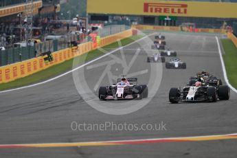 World © Octane Photographic Ltd. Formula 1 - Belgian Grand Prix - Race. Sergio Perez - Sahara Force India VJM10 and Kevin Magnussen - Haas F1 Team VF-17. Circuit de Spa Francorchamps, Belgium. Sunday 27th August 2017. Digital Ref: 1933LB1D8728