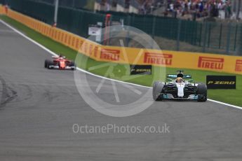 World © Octane Photographic Ltd. Formula 1 - Belgian Grand Prix - Race. Lewis Hamilton - Mercedes AMG Petronas F1 W08 EQ Energy+ and Sebastian Vettel - Scuderia Ferrari SF70H. Circuit de Spa Francorchamps, Belgium. Sunday 27th August 2017. Digital Ref:1933LB1D8944