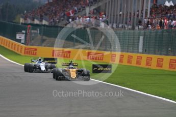 World © Octane Photographic Ltd. Formula 1 - Belgian Grand Prix - Race. Jolyon Palmer - Renault Sport F1 Team R.S.17 and Lance Stroll - Williams Martini Racing FW40. Circuit de Spa Francorchamps, Belgium. Sunday 27th August 2017. Digital Ref:1933LB1D8975