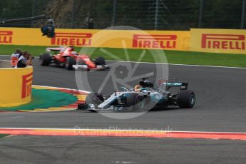 World © Octane Photographic Ltd. Formula 1 - Belgian Grand Prix - Race. Lewis Hamilton - Mercedes AMG Petronas F1 W08 EQ Energy+ and Sebastian Vettel - Scuderia Ferrari SF70H. Circuit de Spa Francorchamps, Belgium. Sunday 27th August 2017. Digital Ref:1933LB2D7285