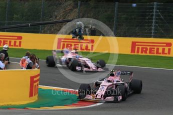 World © Octane Photographic Ltd. Formula 1 - Belgian Grand Prix - Race. Esteban Ocon and Sergio Perez - Sahara Force India VJM10. Circuit de Spa Francorchamps, Belgium. Sunday 27th August 2017. Digital Ref:1933LB2D7331