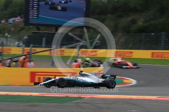 World © Octane Photographic Ltd. Formula 1 - Belgian Grand Prix - Race. Lewis Hamilton - Mercedes AMG Petronas F1 W08 EQ Energy+ and Sebastian Vettel - Scuderia Ferrari SF70H. Circuit de Spa Francorchamps, Belgium. Sunday 27th August 2017. Digital Ref:1933LB2D7378