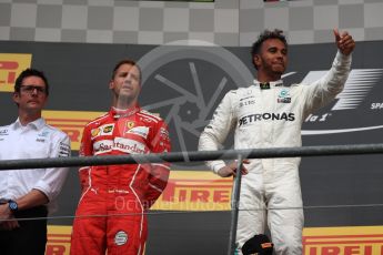 World © Octane Photographic Ltd. Formula 1 - Belgian Grand Prix - Podium. Lewis Hamilton (1st) - Mercedes AMG Petronas F1 W08 EQ Energy+ and Sebastian Vettel (2nd) - Scuderia Ferrari SF70H. Circuit de Spa Francorchamps, Belgium. Sunday 27th August 2017. Digital Ref:1934LB1D9280