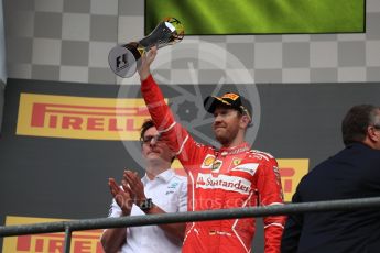 World © Octane Photographic Ltd. Formula 1 - Belgian Grand Prix - Podium. Sebastian Vettel (2nd) - Scuderia Ferrari SF70H Circuit de Spa Francorchamps, Belgium. Sunday 27th August 2017. Digital Ref:1934LB1D9342