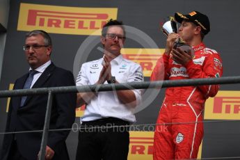 World © Octane Photographic Ltd. Formula 1 - Belgian Grand Prix - Podium. Sebastian Vettel (2nd) - Scuderia Ferrari SF70H Circuit de Spa Francorchamps, Belgium. Sunday 27th August 2017. Digital Ref:1934LB1D9360