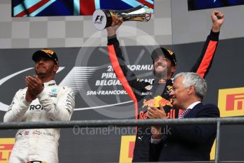 World © Octane Photographic Ltd. Formula 1 - Belgian Grand Prix - Podium. Lewis Hamilton (1st) - Mercedes AMG Petronas F1 W08 EQ Energy+ and Daniel Ricciardo (3rd) - Red Bull Racing RB13. Circuit de Spa Francorchamps, Belgium. Sunday 27th August 2017. Digital Ref:1934LB1D9386