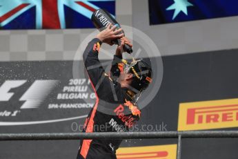World © Octane Photographic Ltd. Formula 1 - Belgian Grand Prix - Podium. Daniel Ricciardo (3rd) - Red Bull Racing RB13. Circuit de Spa Francorchamps, Belgium. Sunday 27th August 2017. Digital Ref:1934LB1D9513