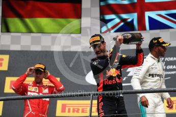 World © Octane Photographic Ltd. Formula 1 - Belgian Grand Prix - Podium. Lewis Hamilton (1st) - Mercedes AMG Petronas F1 W08 EQ Energy+, Sebastian Vettel (2nd) - Scuderia Ferrari SF70H and Daniel Ricciardo (3rd) - Red Bull Racing RB13. Circuit de Spa Francorchamps, Belgium. Sunday 27th August 2017. Digital Ref:1934LB1D9558