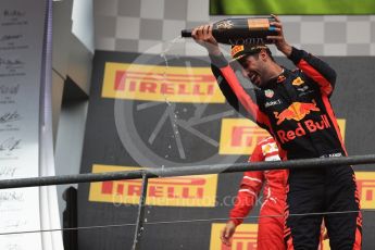 World © Octane Photographic Ltd. Formula 1 - Belgian Grand Prix - Podium. Daniel Ricciardo (3rd) - Red Bull Racing RB13. Circuit de Spa Francorchamps, Belgium. Sunday 27th August 2017. Digital Ref:1934LB1D9578