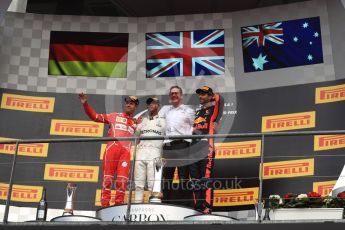 World © Octane Photographic Ltd. Formula 1 - Belgian Grand Prix - Podium. Lewis Hamilton (1st) - Mercedes AMG Petronas F1 W08 EQ Energy+, Sebastian Vettel (2nd) - Scuderia Ferrari SF70H and Daniel Ricciardo (3rd) - Red Bull Racing RB13. Circuit de Spa Francorchamps, Belgium. Sunday 27th August 2017. Digital Ref:1934LB1D9593