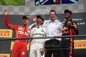 World © Octane Photographic Ltd. Formula 1 - Belgian Grand Prix - Podium. Lewis Hamilton (1st) - Mercedes AMG Petronas F1 W08 EQ Energy+, Sebastian Vettel (2nd) - Scuderia Ferrari SF70H and Daniel Ricciardo (3rd) - Red Bull Racing RB13. Circuit de Spa Francorchamps, Belgium. Sunday 27th August 2017. Digital Ref:1934LB1D9615