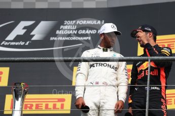 World © Octane Photographic Ltd. Formula 1 - Belgian Grand Prix - Podium. Lewis Hamilton - Mercedes AMG Petronas F1 W08 EQ Energy+. Circuit de Spa Francorchamps, Belgium. Sunday 27th August 2017. Digital Ref:1934LB1D9733