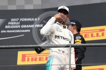 World © Octane Photographic Ltd. Formula 1 - Belgian Grand Prix - Podium. Lewis Hamilton - Mercedes AMG Petronas F1 W08 EQ Energy+. Circuit de Spa Francorchamps, Belgium. Sunday 27th August 2017. Digital Ref:1934LB1D9788