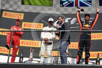 World © Octane Photographic Ltd. Formula 1 - Belgian Grand Prix - Podium. Lewis Hamilton (1st) - Mercedes AMG Petronas F1 W08 EQ Energy+, Sebastian Vettel (2nd) - Scuderia Ferrari SF70H and Daniel Ricciardo (3rd) - Red Bull Racing RB13. Circuit de Spa Francorchamps, Belgium. Sunday 27th August 2017. Digital Ref:1934LB1D9864