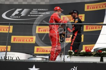 World © Octane Photographic Ltd. Formula 1 - Belgian Grand Prix - Podium. Sebastian Vettel - Scuderia Ferrari SF70H and Daniel Ricciardo - Red Bull Racing RB13. Circuit de Spa Francorchamps, Belgium. Sunday 27th August 2017. Digital Ref:1934LB1D9978