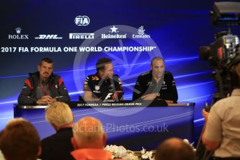 World © Octane Photographic Ltd. Formula 1 - Belgian Grand Prix – Friday Team Press Conference – Part 1. Guenther Steiner - Team Principal of Haas F1 Team, Christian Horner - Team Principal of Red Bull Racing and Cyril Abiteboul - Managing Director of Renault Sport Racing Formula 1 Team. . Circuit de Francorchamps, Belgium. Friday 25th August 2017. Digital Ref:1925LB2D6381