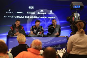 World © Octane Photographic Ltd. Formula 1 - Belgian Grand Prix – Friday Team Press Conference – Part 1. Guenther Steiner - Team Principal of Haas F1 Team, Christian Horner - Team Principal of Red Bull Racing and Cyril Abiteboul - Managing Director of Renault Sport Racing Formula 1 Team. . Circuit de Francorchamps, Belgium. Friday 25th August 2017. Digital Ref:1925LB2D6398
