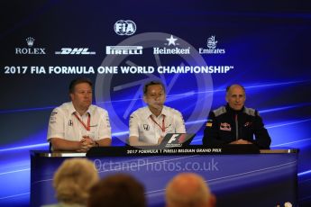 World © Octane Photographic Ltd. Formula 1 - Belgian Grand Prix – Friday Team Press Conference – Part 2. Zak Brown - Executive Director of McLaren Technology Group, Yusuke Hasegawa – Chief of Honda F1 project and Franz Tost – Team Principal of Scuderia Toro Rosso. . Circuit de Francorchamps, Belgium. Friday 25th August 2017. Digital Ref:1925LB2D6405