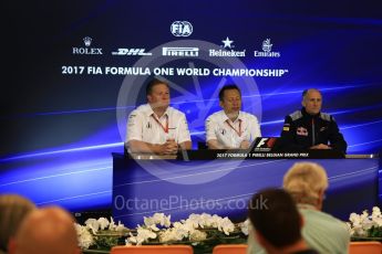 World © Octane Photographic Ltd. Formula 1 - Belgian Grand Prix – Friday Team Press Conference – Part 2. Zak Brown - Executive Director of McLaren Technology Group, Yusuke Hasegawa – Chief of Honda F1 project and Franz Tost – Team Principal of Scuderia Toro Rosso. . Circuit de Francorchamps, Belgium. Friday 25th August 2017. Digital Ref:1925LB2D6411