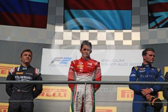 World © Octane Photographic Ltd. FIA Formula 2 (F2) - Race 1 . Charles Leclerc - Prema Racing, Artem Markelov – Russian Time, Oliver Rowland – DAMS. Belgian Grand Prix, Spa Francorchamps, Belgium. Saturday August 26th 2017. (Leclerc and Rowland later disqualified promoting Markelov to winner). Digital Ref: 1923LB1D7255