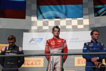 World © Octane Photographic Ltd. FIA Formula 2 (F2) - Race 1 . Charles Leclerc - Prema Racing, Artem Markelov – Russian Time, Oliver Rowland – DAMS. Belgian Grand Prix, Spa Francorchamps, Belgium. Saturday August 26th 2017. (Leclerc and Rowland later disqualified promoting Markelov to winner). Digital Ref: 1923LB1D7262