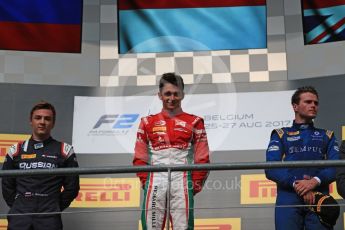 World © Octane Photographic Ltd. FIA Formula 2 (F2) - Race 1 . Charles Leclerc - Prema Racing, Artem Markelov – Russian Time, Oliver Rowland – DAMS. Belgian Grand Prix, Spa Francorchamps, Belgium. Saturday August 26th 2017. (Leclerc and Rowland later disqualified promoting Markelov to winner). Digital Ref: 1923LB1D7269