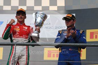 World © Octane Photographic Ltd. FIA Formula 2 (F2) - Race 1 . Charles Leclerc - Prema Racing, Artem Markelov – Russian Time, Oliver Rowland – DAMS. Belgian Grand Prix, Spa Francorchamps, Belgium. Saturday August 26th 2017. (Leclerc and Rowland later disqualified promoting Markelov to winner). Digital Ref: 1923LB1D7276