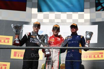 World © Octane Photographic Ltd. FIA Formula 2 (F2) - Race 1 . Charles Leclerc - Prema Racing, Artem Markelov – Russian Time, Oliver Rowland – DAMS. Belgian Grand Prix, Spa Francorchamps, Belgium. Saturday August 26th 2017. (Leclerc and Rowland later disqualified promoting Markelov to winner). Digital Ref: 1923LB1D7355