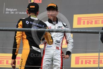 World © Octane Photographic Ltd. GP3 - Race 1. Jack Aitken (2nd) and Nirei Fukuzumi (3rd) - ART Grand Prix. Belgian Grand Pix - Spa Francorchamps, Belgium. Saturday 26th August 2017. Digital Ref:1927LB1D7433