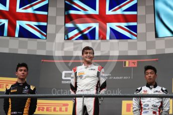 World © Octane Photographic Ltd. GP3 - Race 1. George Russell (1st), Jack Aitken (2nd) and Nirei Fukuzumi (3rd) - ART Grand Prix. Belgian Grand Pix - Spa Francorchamps, Belgium. Saturday 26th August 2017. Digital Ref:1927LB1D7475