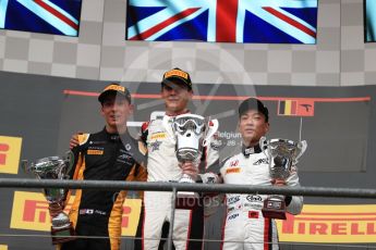 World © Octane Photographic Ltd. GP3 - Race 1. George Russell (1st), Jack Aitken (2nd) and Nirei Fukuzumi (3rd) - ART Grand Prix. Belgian Grand Pix - Spa Francorchamps, Belgium. Saturday 26th August 2017. Digital Ref:1927LB1D7580