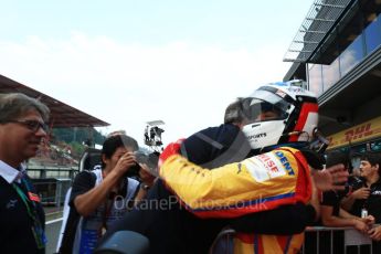 World © Octane Photographic Ltd. GP3 - Race 2. Guiliano Alsei with father Jean – Trident. Belgian Grand Pix - Spa Francorchamps, Belgium. Sunday 27th August 2017. Digital Ref: 1930LB2D7074